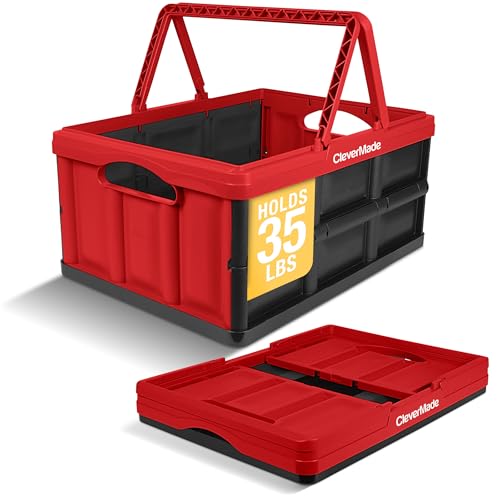CleverMade Collapsible Basket With Handles, 32L 1 Pack, 35 lb, Red - color: Red, size: 32l - 1 Pack