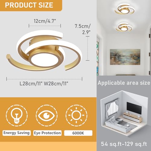 ADISUN LED Modern Ceiling Light,6000K Semi Flush Mount Ceiling Light Fixture,Unique Ceiling Lights for Living Room Bedroom Corridor Aisle Hallway Indoor Ceiling Lamp (D11 in*H2.9 in; 33W) - color: Gold, size: 1 Pack
