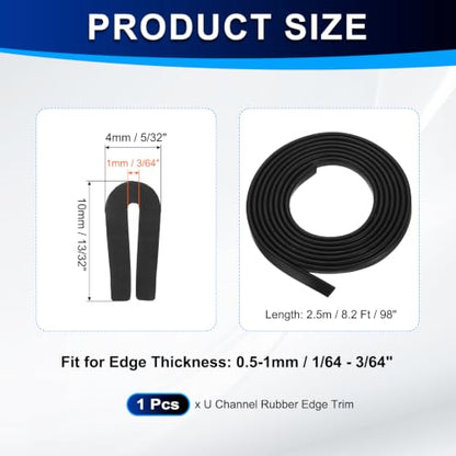 PATIKIL U Channel Rubber Edge Trim 8.2Ft Long for 1/64"–3/64" Thick Edge - size: 8.2Ft L x 5/32" W, 3/64" Slot