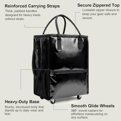 Reusable Grocery Bags on 4 Wheels, 18 Gallon Rolling Shopping Tote Bag - color: Black