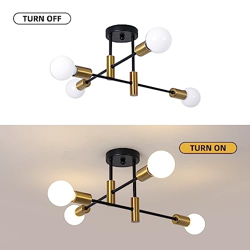 Garwarm Black and Gold Sputnik Chandelier, 4-Light Semi Flush Ceiling Light - color: 4-Lights,Black and Gold