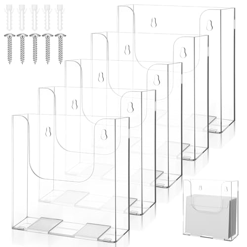 MAQUITA 5-Pack Card Holder for Wall, Acrylic Postcard Holder, Clear Wall Mount Display Stand with Screws and Magnetic Strips for Postcards, Flyers, Brochures, Pamphlets, 6.46 x 6.57 x 1.65 Inch