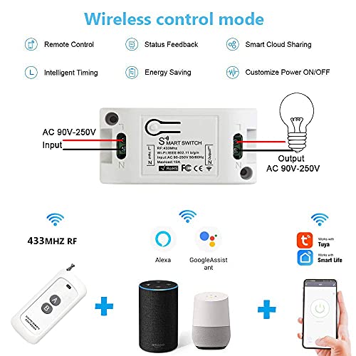 WiFi Smart Switch - Tuya Smart Home Automation Timer Switch, Compatible with 433Mhz Remote