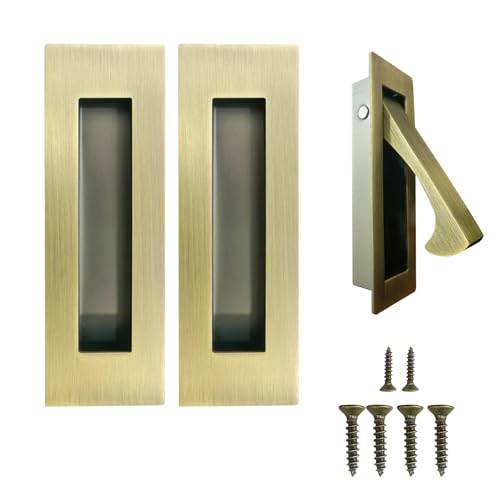 Pocket Door Handles and Edge Pull Antique Brass, 6Inch Pull Hardware Latch,Recessed Finger Flush Pulls,for Closet,Sliding,Barn Door - color: Antique Brass, size: 6Inch-B