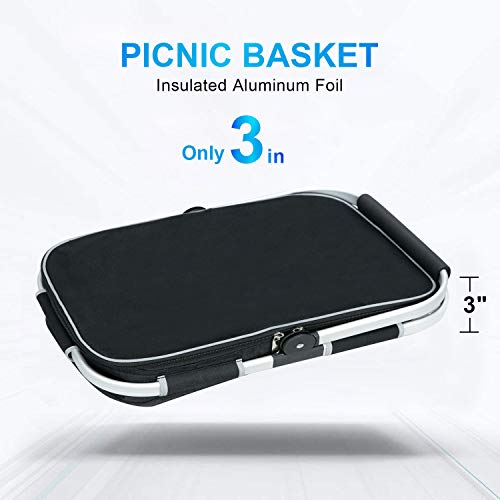 LIQING 35L Large Picnic Basket 2 Layers of Internal Pockets Leak-Proof and Insulated ，Folding with Internal Support for enhansed Stability, Wedding Gifts for Couple(Black) - color: Black