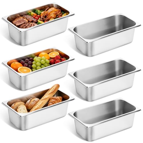 GOLDEN KEY 6 Pack 1/3 Size 4'' Deep Stainless Steel Anti-Jam Hotel Pan - color: 1/3, size: 4" Deep