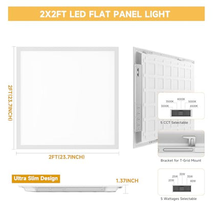 2 Pack 2x2 LED Flat Panel Lights with 5CCT Selectable, 4800LM, ETL - size: 2x2FT 2PACK