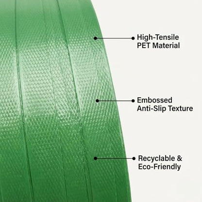 Polyester PET Strapping Roll 5/8" x 0.035" x 4000' – Heavy Duty Green Packaging Banding Strap, 1400 lbs Break Strength, UV & Water Resistant, Lightweight Poly Strapping Coil with 16" x 6" Core - size: 4000 FT Roll