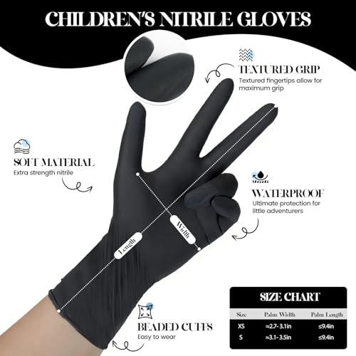 Kids Disposable Gloves, 5-Mil Safe Black Nitrile, XS, 50Ct - color: Black of 50pcs, size: X-Small