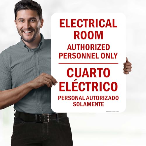 Electrical Room Authorized Personnel Only Bilingual Sign, 18x24 Inches, Rust Free .063 Aluminum, Fade Resistant, Made in USA by My Sign Center - size: 18x24 Aluminum