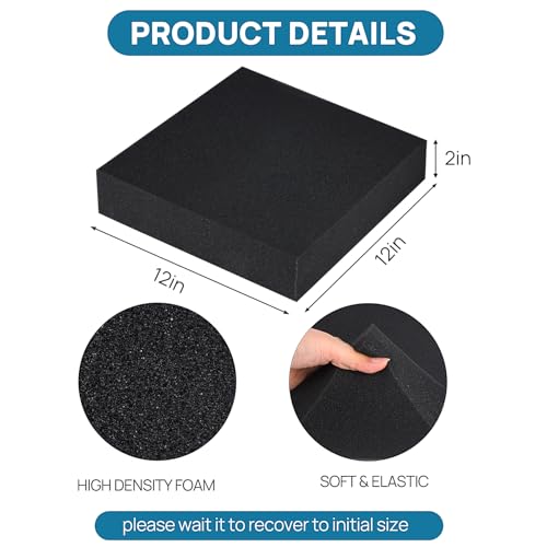 4PCS Black Foam Padding -12x12x2 Inches Polyurethane Foam Inserts for Cases