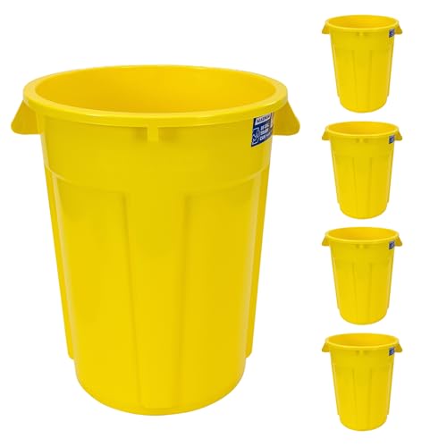 Magnum 55 Gallon Trash Can, High-Vis Yellow, Construction Grade, Heavy Duty Plastic, Jobsite Ready for Handling and Holding Garbage CMTC-C000-55Y05 (5 Pack) - color: Yellow, size: 55 Gallon, style: Can Only