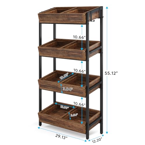 Tribesigns 4-Tier Retail Display Rack Stand, Wooden Snack Candy Rack, Storage Shelf Organizer with Heavy-Duty Metal Frame, Easy Assembly (2, Brown) - color: Brown