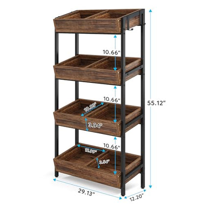 Tribesigns 4-Tier Retail Display Rack Stand, Wooden Snack Candy Rack, Storage Shelf Organizer with Heavy-Duty Metal Frame, Easy Assembly (2, Brown) - color: Brown