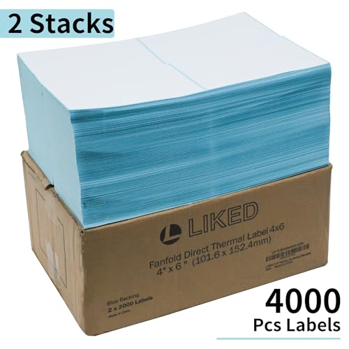 LLIKED 4000 Fanfold 4 x 6 Thermal Labels, Perforated, Commercial Grade - size: 4000 Labels