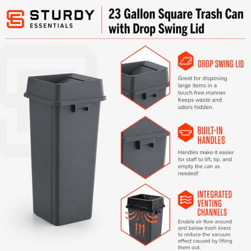 23 Gallon Gray Square Plastic Kitchen Trash Can with Drop Lid - color: Gray