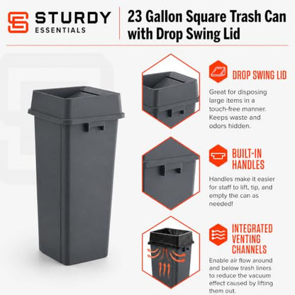 23 Gallon Gray Square Plastic Kitchen Trash Can with Drop Lid - color: Gray