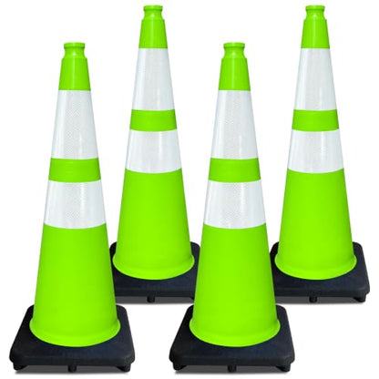 28 Inch Green Traffic Cones, 4 Pack Heavy Duty PVC Safety Cones - color: Green