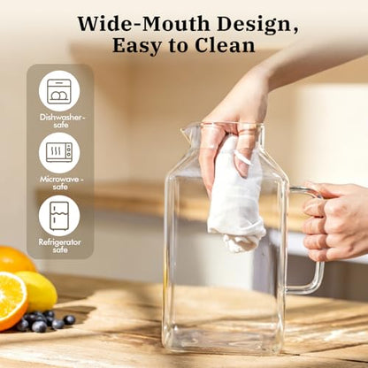 1 Gallon Square Glass Pitcher with Lid and Handle,Water Jug for Fridge