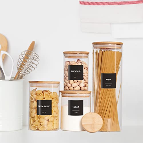 Hebayy 234 Minimalist Kitchen Food Labels, 216 Preprinted Flour Pasta Peas Condiment Oil Stickers, 18 Blank Ones, Waterproof Oil&Tear Resistant, No Residue for Pantry Food Containers Jars. - style: Style 2