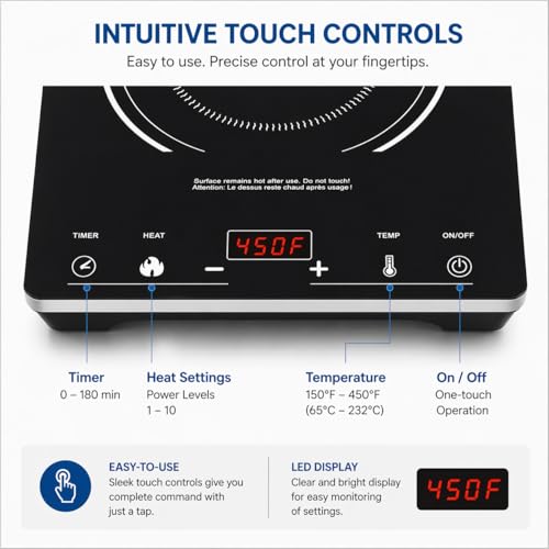 Portable Induction Cooktop, Digital Touch Control, Countertop – C1823