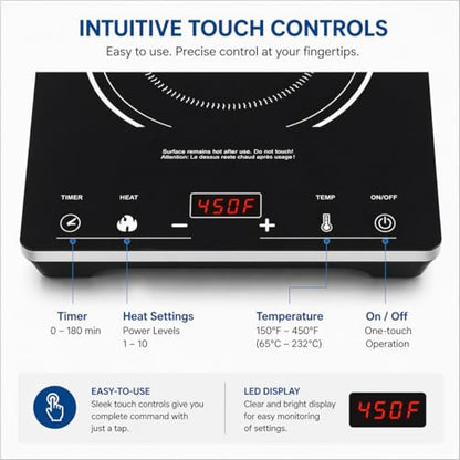Portable Induction Cooktop, Digital Touch Control, Countertop – C1823