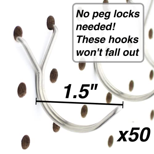 Stainless Steel Pegboard Hooks 50-Pack 1.5in J-Hook - Will Not Fall Out - Fits Any Peg Board - Multipurpose - Organize Necklaces, Jewelry, Retail Items, Keys, Craft or Supplies - color: Stainless Steel, size: 1.5” - 50Pack