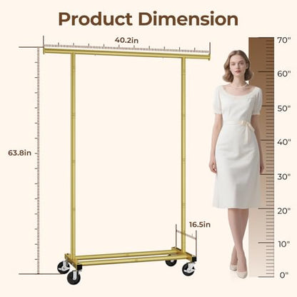 HYSEYY Clothes Rack, Clothing Rack for Hanging Clothes, Rolling Garment Rack Sturdy Coat Rack Portable Wardrobe Rack Metal Closet Rack for Bedroom Laundry Living Room, Gold - color: Gold