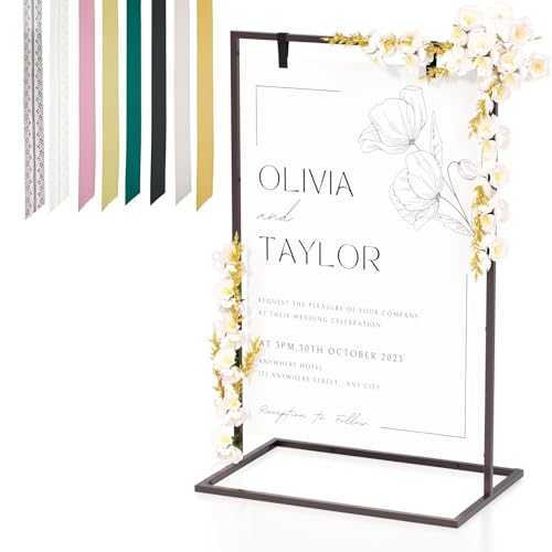50H" Wedding Welcome Sign Stand with 8 Pair Satin Ribbon & 2 Leather Strap - color: Brown