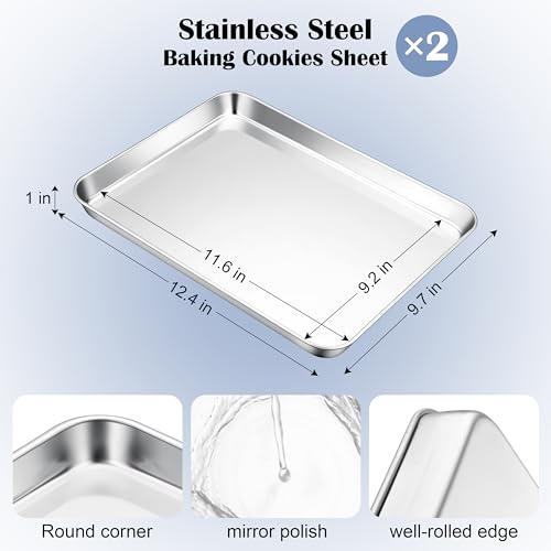 E-far Stainless Steel Baking Sheet Set of 2, 12.4” x9.7” x 1” Cookie Sheet - size: 12.4"x9.7"