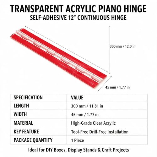 Transparent Acrylic Piano Hinge, Self-Adhesive, 12" Continuous Hinge for - color: 1PCS