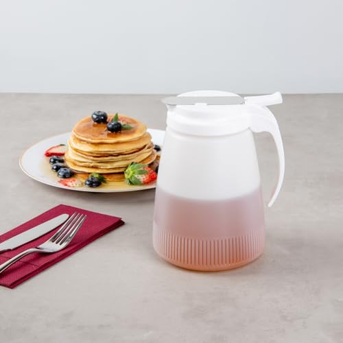 Restaurantware-Chef 101 48 Ounce All Purpose Syrup Dispenser, 1 Honey Dispenser - White Top, Stainless Steel Slide Cover, Plastic Pancake Syrup Bottle, Perfect For Diners, Restaurants, Home - color: White, size: 48 Ounces, style: 1 Count