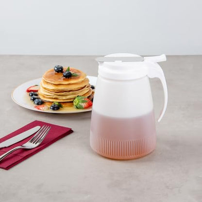 Restaurantware-Chef 101 48 Ounce All Purpose Syrup Dispenser, 1 Honey Dispenser - White Top, Stainless Steel Slide Cover, Plastic Pancake Syrup Bottle, Perfect For Diners, Restaurants, Home - color: White, size: 48 Ounces, style: 1 Count