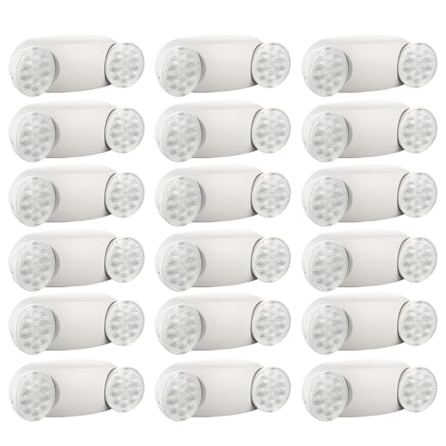 SPECTSUN 18 Pack White LED Emergency Lights with Battery Backup-UL Listed Two Head Adjustable Emergency Lighting Fixtures - 120-277V AC-Exit Sign Lights (18 Packs-U5) - size: 18 Pack