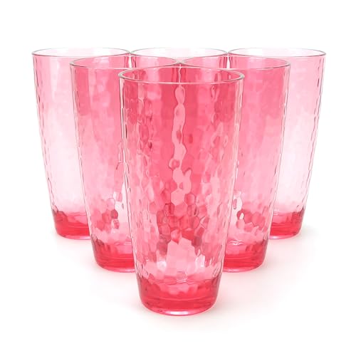 26-Ounce Plastic Tumblers (Set of 6), Reusable Plastic Mugs, BPA-Free Acrylic to Drink Mugs, Shatter Resistant, Textured Interior, Dishwasher Safe (Red, 26 Ounce) - color: Red, size: 26 Ounce