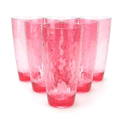 26-Ounce Plastic Tumblers (Set of 6), Reusable Plastic Mugs, BPA-Free Acrylic to Drink Mugs, Shatter Resistant, Textured Interior, Dishwasher Safe (Red, 26 Ounce) - color: Red, size: 26 Ounce