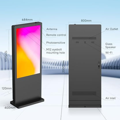 65 Inch Floor Standing Outdoor Digital Signage - IP65 Waterproof Display with 4500nits Brightness, WiFi/HDMI/USB Input for Retail, Subway & Restaurants