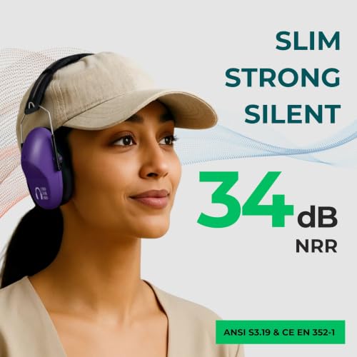 Pro For Sho 34dB NRR Hearing Protection Ear Muffs – Highest NRR Compact Design Ear Protection for Loud Events & Sensory Use - color: Purple, size: Standard