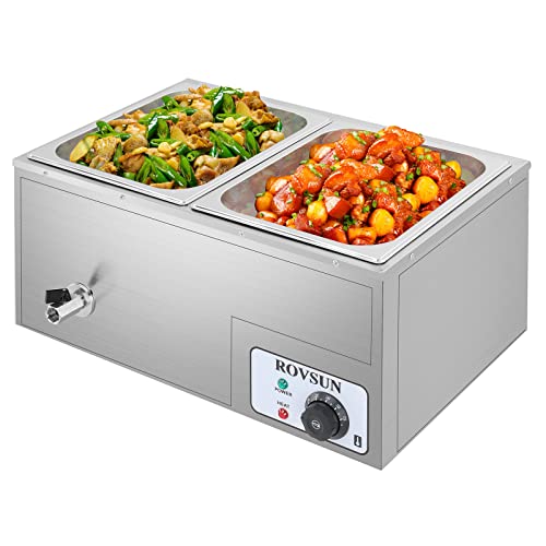 Bonnlo 21 QT 2 Pan Commercial Electric Food Warmer, Counter Top Electric Bain-Marie with Warming Plate, Steam Table Food Warmer for Catering, Parties Buffet and Restaurant, Stainless Steel, 1200W - size: 21QT-2 pan
