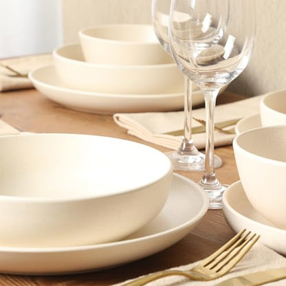 Gibson Elite Leeds Court Plates and Bowls Sets, 16-Piece Stoneware Dinnerware Sets, Cream White, Round Speckle Reactive Glaze Dish Set - color: Cream White (Leeds Court)