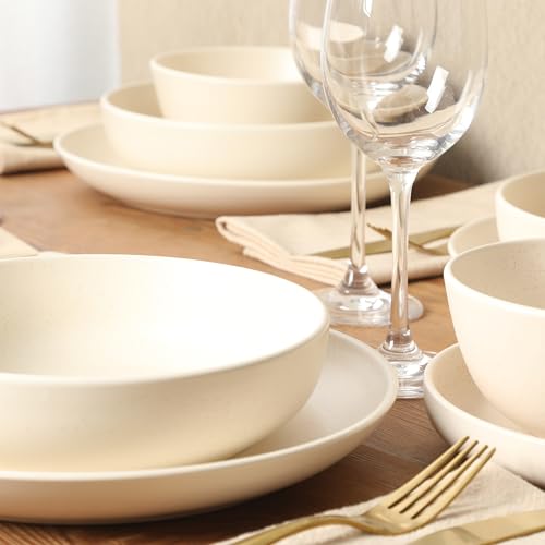 Gibson Elite Leeds Court Plates and Bowls Sets, 16-Piece Stoneware Dinnerware Sets, Cream White, Round Speckle Reactive Glaze Dish Set - color: Cream White (Leeds Court)