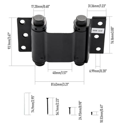 3" Double Action Spring Hinges, Self Closing Saloon Hinges, Black, 2 Pack - color: Matte Black