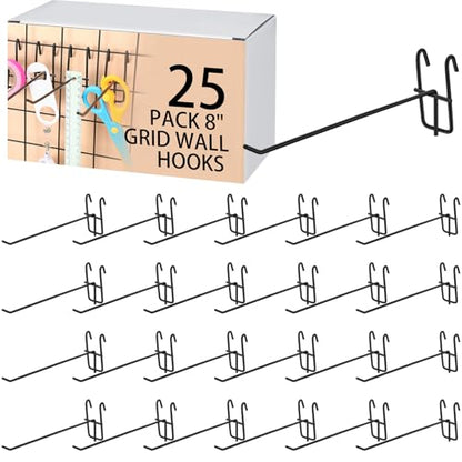 Moxweyeni 25 Pack Grid Wall Hooks, 8 Inch Black Gridwall Hanger - color: Black, size: 8 Inch