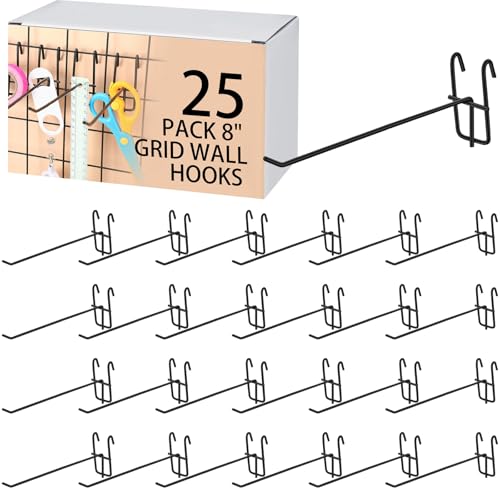 Moxweyeni 25 Pack Grid Wall Hooks, 8 Inch Black Gridwall Hanger - color: Black, size: 8 Inch