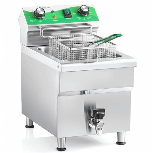 NUPANT 12.7 QT Commercial Fryer Electric Deep Fryer with Basket and Lid,Commercial Deep Fryer with Oil Filtration and Timer, Stainless Steel DEEP FRYER Countertop Fryer for Home Restaurant 110V/1750W - size: 12L