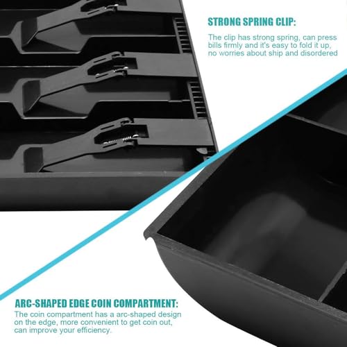 2 Pack Cash Register Drawer Insert Tray Organizer with 5 Bill/4 Coin Compartments for Money Storage, Black