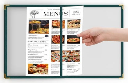 10 Pcs Green Menu Cover 8.5x14, 3 Page 6 View, Crystal-Clear - color: green, size: 3 Pages - 8.5" x 14"