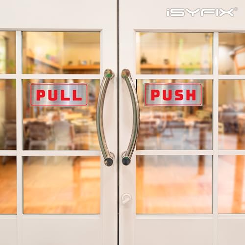 iSYFIX Push Pull Stickers Sign, 6x2.4 Inch, 2 Pack, Red/Brushed Silver - color: Red / Brushed Silver, size: Horizontal 2.4x6