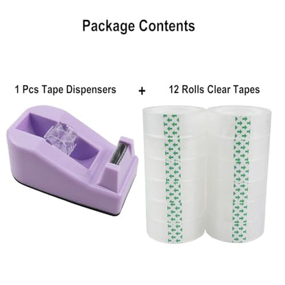 Desktop Tape Dispenser,1 Pack Purple Tape Dispensers with 12Rolls Transparent Tape, for Packaging in Office,Restaurant, Flower Shop,Cake Shop (Purple) - color: Purple