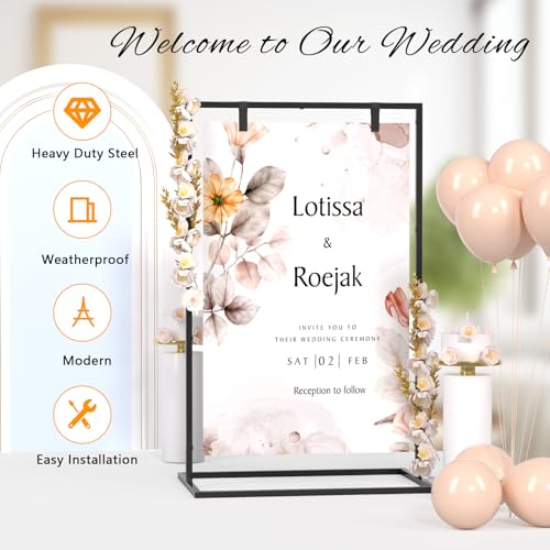 50H" Wedding Welcome Sign Stand with 8 Pair Satin Ribbon & 2 Leather Strap - color: Black